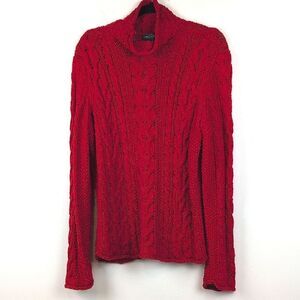 Ralph Lauren Cable Knit Mock Neck Fishermans Sweater Madison Red Size L